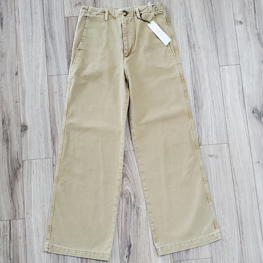 Zara Denim Chino Pants Jeans, Wide Leg, Washed Out Khaki Tan High Waist Sz 4 NWT